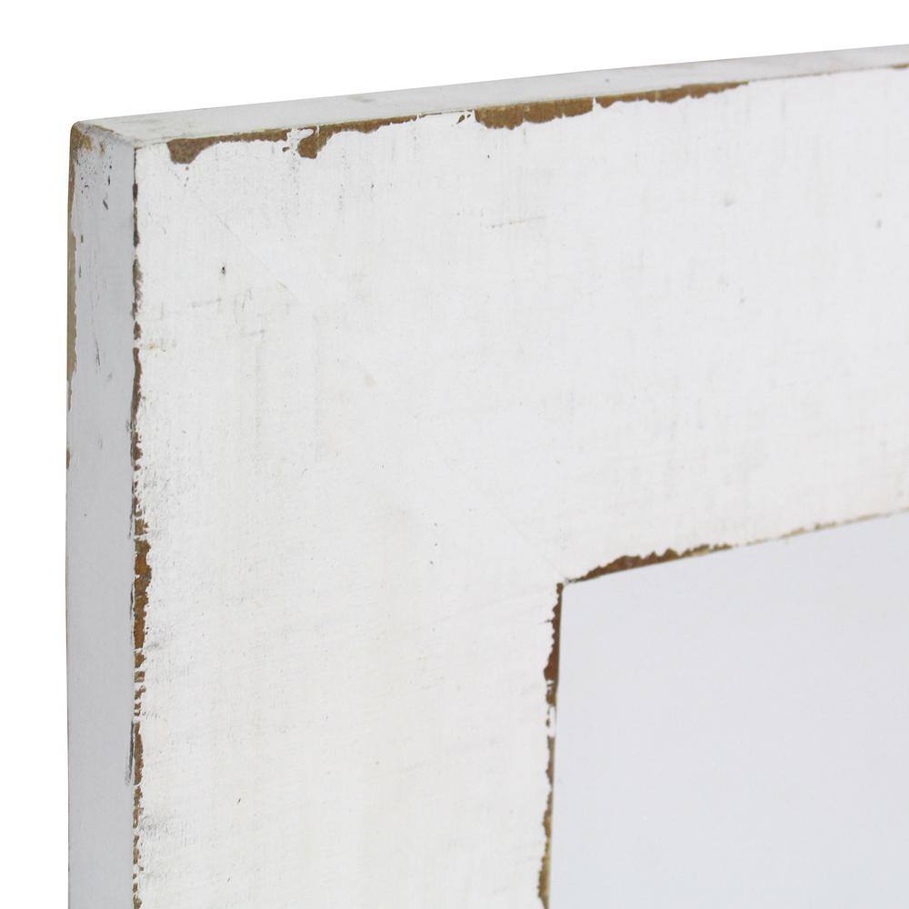 White Distressed Fir Wood Rectangular Wall Mirror 36" x 24"