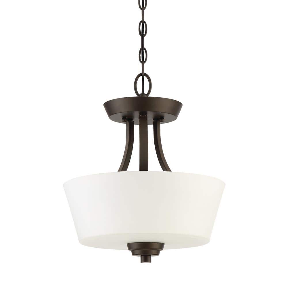 Espresso Brown 13" Drum Shade Ceiling Light with Frosted Glass