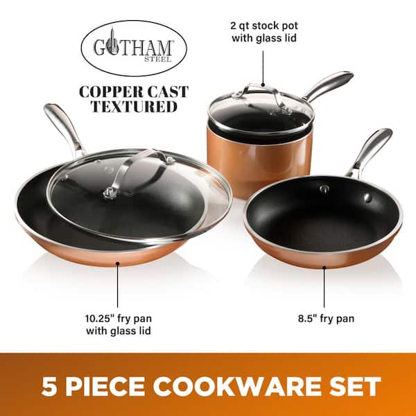 Gotham Steel 5-Piece Cast Textured Aluminum Ceramic Nonstick Cookware Set  Copper 2913 - Best Buy
