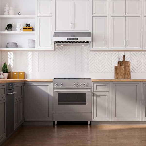 36 in. 560CFM Ducted Under Cabinet Range Hood in Stainless Steel with 3-Way Venting Removable LED and Gesture Control