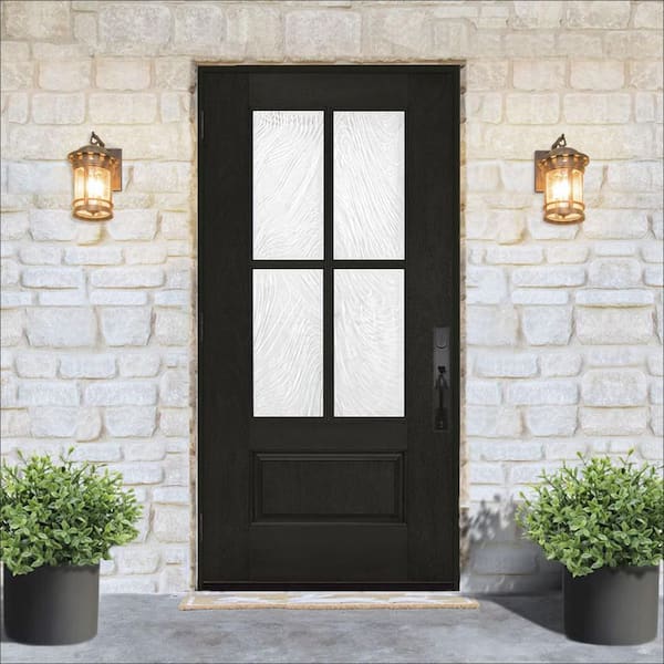 36 in. x 80 in. Regency 3/4-Lite 4SDL Brook Decorative Glass RHOS Onyx Fiberglass Prehung Front Door 4-9/16 in. Jamb