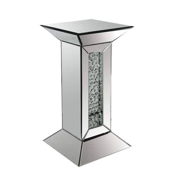 Acme Furniture Nysa 24 in. Mirrored and Faux Crystals Specialty Glass Indoor Plant Stand with 1-Tiers
