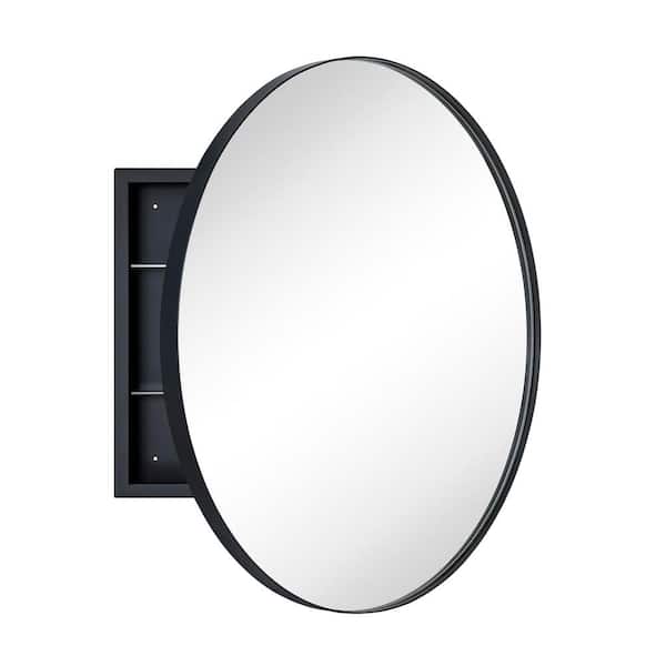 Myriel 24 in. W x 24 in. H Surface Mount Round Metal Framed Bathroom Medicine Cabinet with Mirror in Black