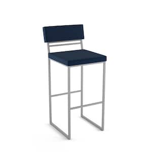 Everly 26 in. Blue Polyurethane/Textured Silver Grey Metal Counter Stool