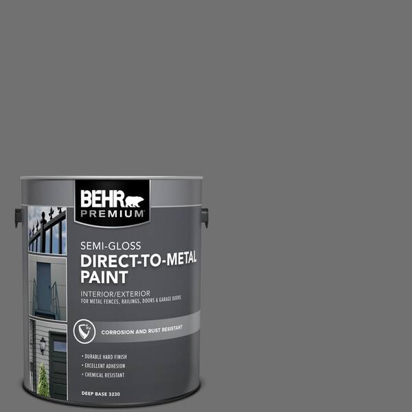 BEHR PREMIUM 1 gal. #AE-48 Machine Gray Semi-Gloss Direct to Metal Interior/Exterior Paint