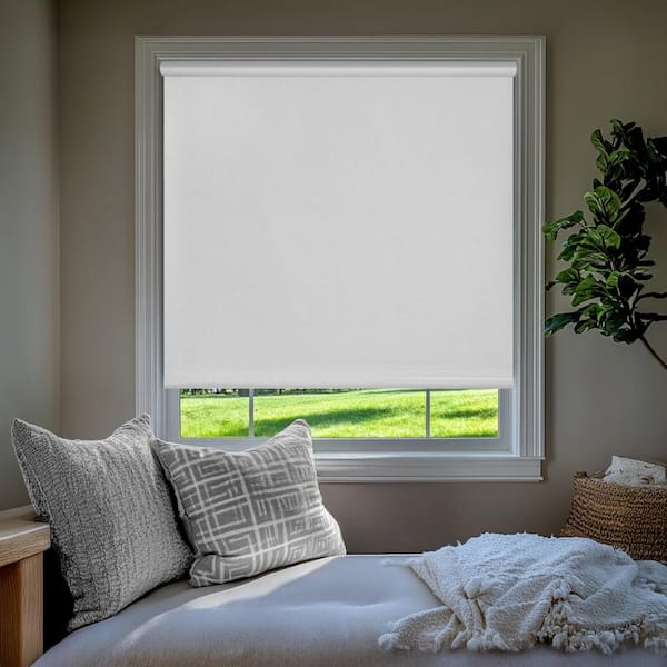 White Textured Cordless Blackout Privacy Vinyl Roller Shade 31.75 in. W x 64 in. L