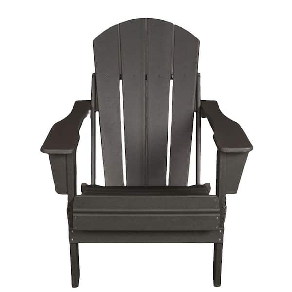 Zeus & Ruta Antique Gray HDPE Outdoor All-weather Folding Adirondack Chair for Outside, Deck, Garden, Backyards and Balcony