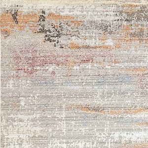 Mood Ivory/Red 5 ft. 3 in. x 7 ft. 7 in. Abstract Polyester Area Rug