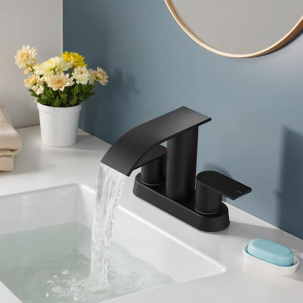 ANZA 4 in. Centerset Double Handle Low Arc Bathroom Faucet with 3
