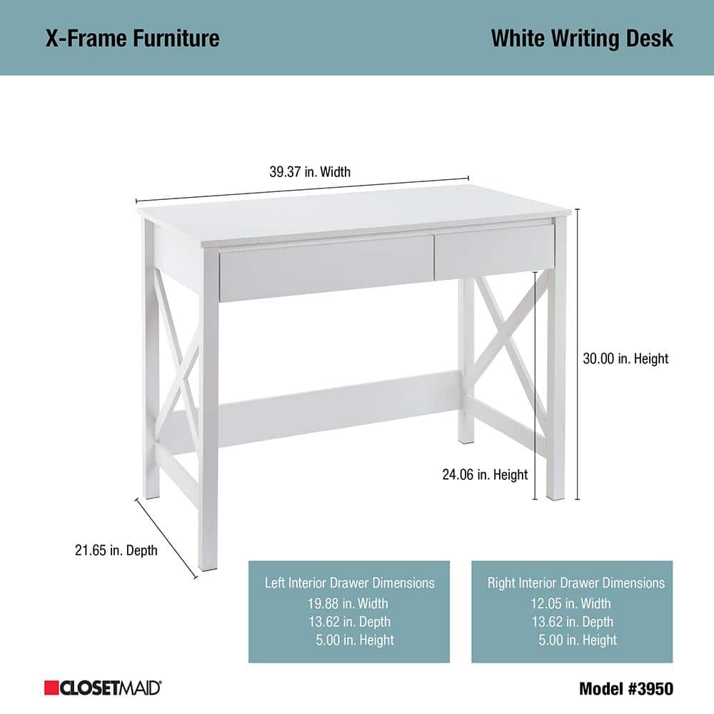 X-Frame Coastal White Composite Writing Desk with Drawers