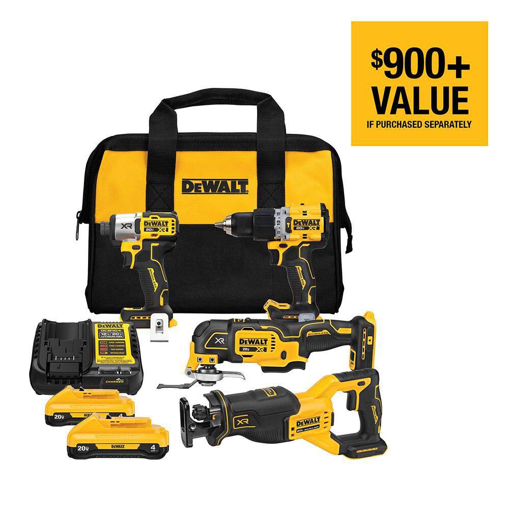 DEWALT 20-Volt Maximum Lithium-Ion Cordless 4-Tool Combo Kit with (2) 4 Ah Batteries and Charger DCK411Q2 - The Home Depot