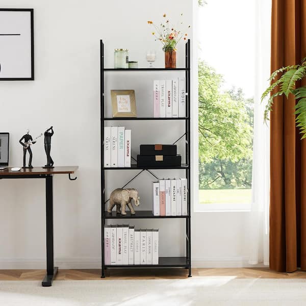 Otryad 5 Shelves Kitchen Rack, Multifunctional Display Stand for Books, Home Office and Living Room in Black