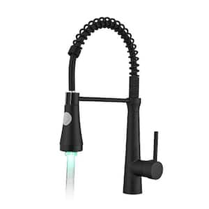 LED Commercial Kitchen Faucet With Pull Down Sprayer Matte Black Single Hole Kitchen Sink Faucets 1 Handle Brass Taps