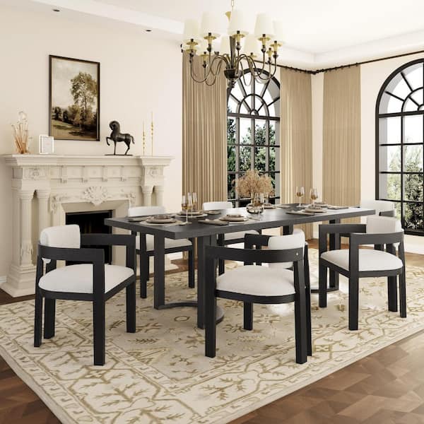CHRISTOPHER KNIGHT HOME Arkenis 7-Piece Dining Set with Cushioned Seat and Back, Wood top, Black Plus Beige