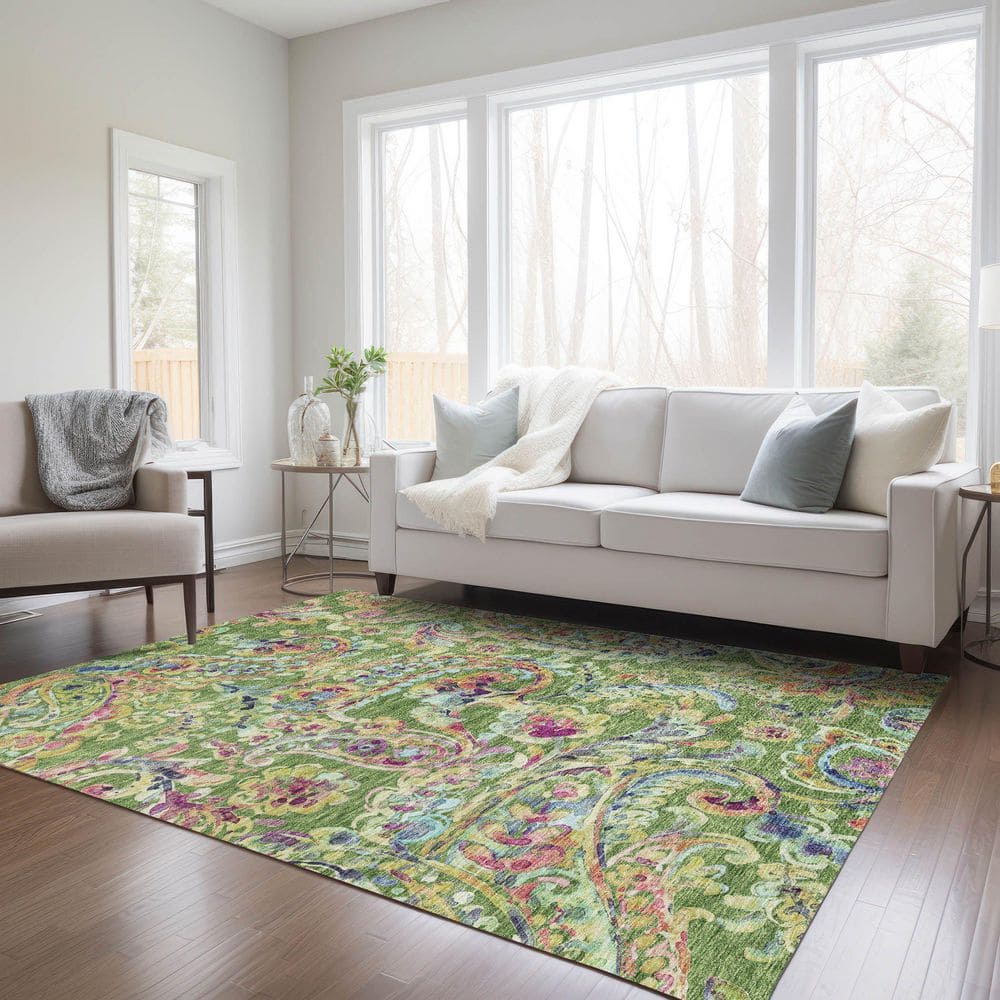 Fern Green Synthetic Flat Woven Rectangular Rug 9' x 12'