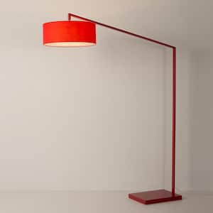 Stretch 87 in. Red 1-Light Smart Dimmable Arc Floor Lamp For Living Room With Clear Glass Linen Round Shade