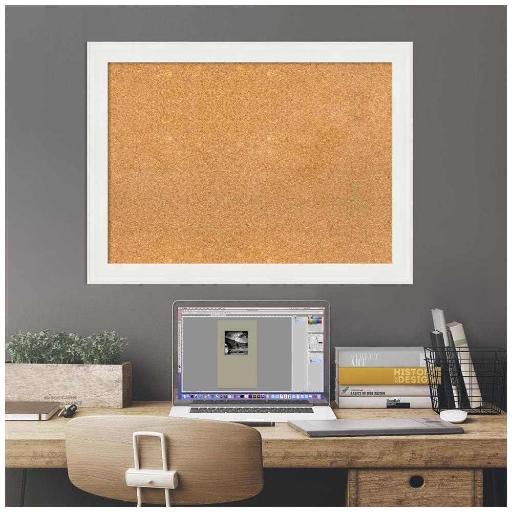 Vanity White Narrow Framed Natural Cork Bulletin Board