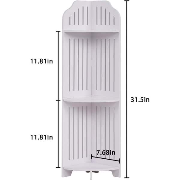 3-Tier White 31.5 in. Accent Cabinet Office Storage Cabinet with 3 Shelves Corner Shelf Stand for Bathroom