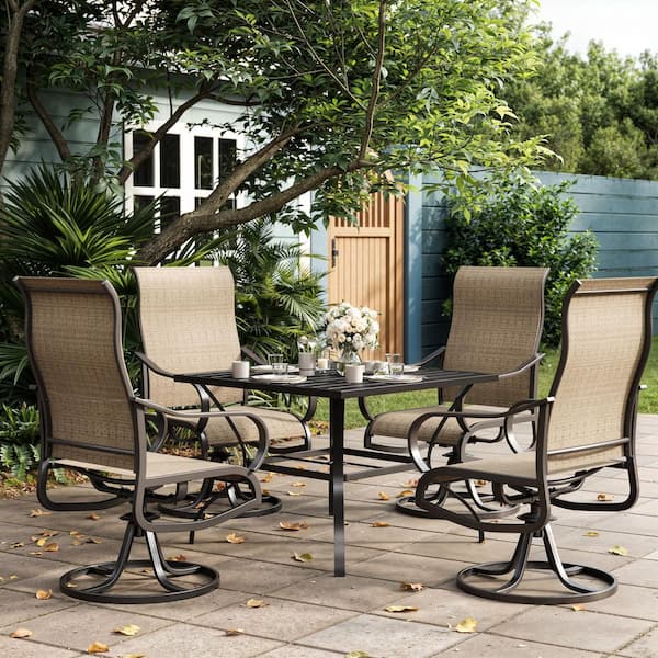 Poteban 4 Pieces Brown Outdoor Metal Dining Armchairs