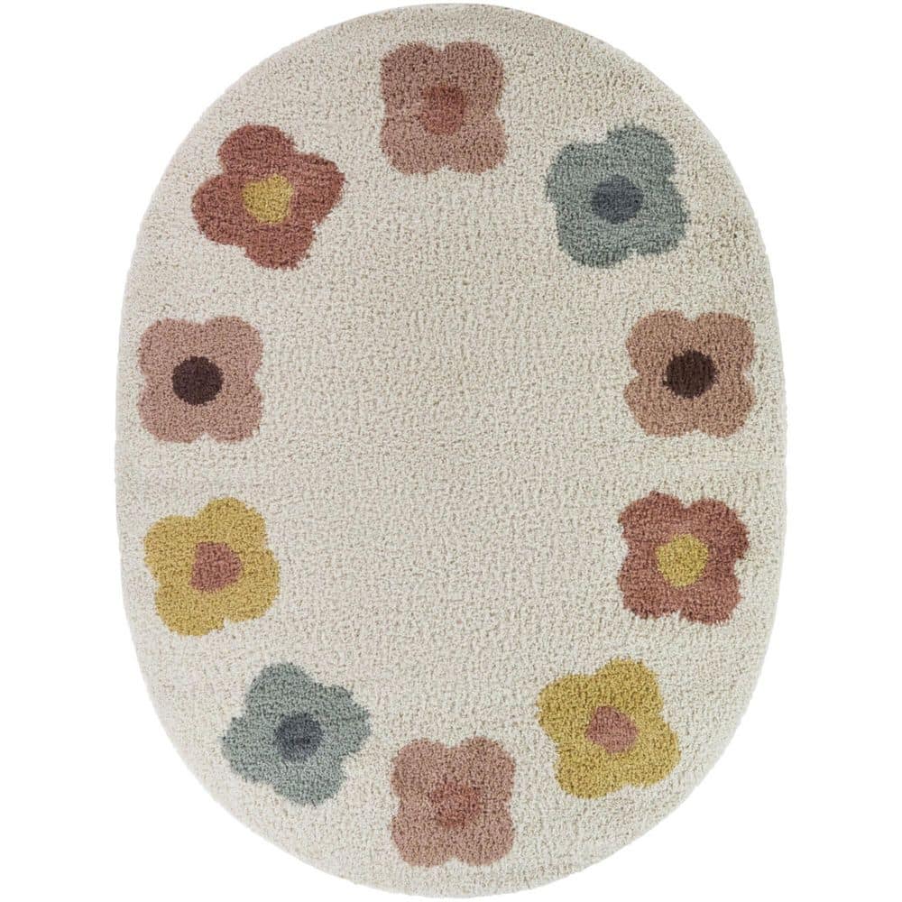 Laurel Coral/Yellow 6 ft. 7 in. x 9 ft. Oval Kids Flower Border Area Rug price history on PriceWatchPro