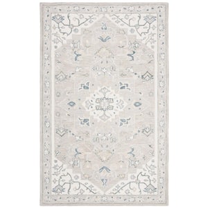 Micro-Loop Light Grey/Ivory 5 ft. x 8 ft. Medallion Border Area Rug