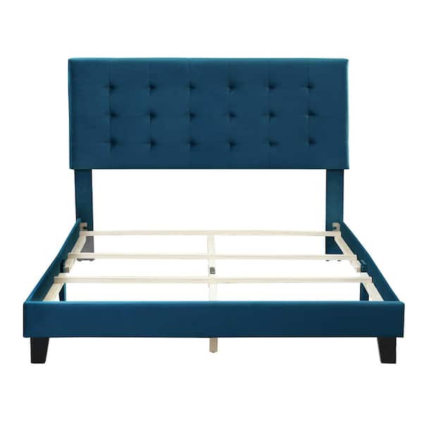 Morden Fort Upholstered Blue Velvet Queen Platform Bed Frame
