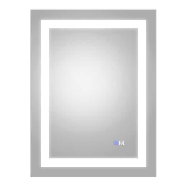 Satico 24 in. W x 32 in. H Rectangular Frameless Anti-Fog LED Light Wall Mounted Bathroom Vanity Mirror in Aluminum