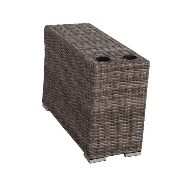 Brown Wicker Fully Assembled Outdoor Side Table with Beverage Storage-Weather-Resistant and Ready-to-Use
