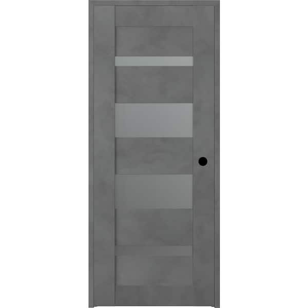 Belldinni Vona 07-01 24 in. x 80 in. Left-Hand Frosted Glass Solid Core 4-Lite Dark Urban Wood Single Prehung Interior Door