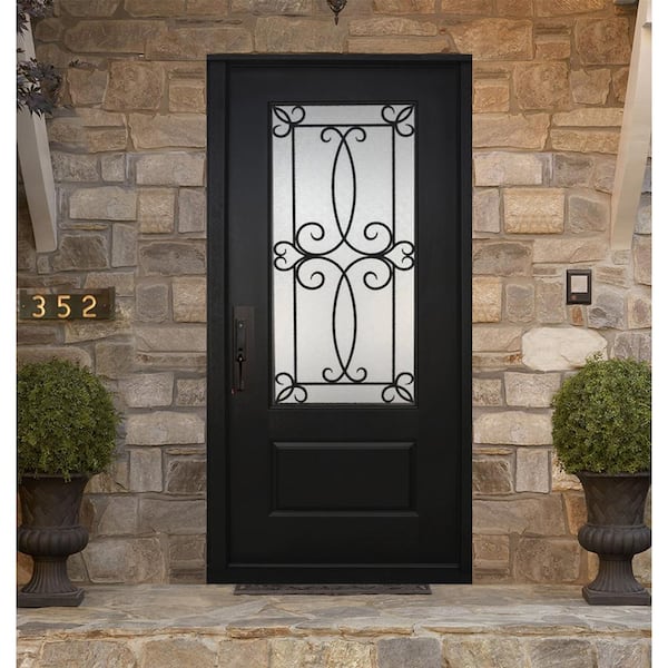 Regency 36 in. x 80 in. 3/4Lite Georgian Deco Glass RH Onyx Stained Mahogany Fiberglass Prehung Front Door