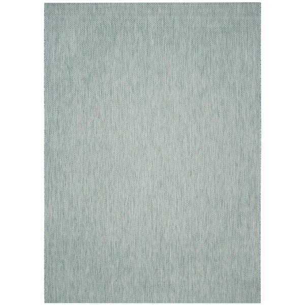Courtyard Aqua/Gray 10 ft. x 14 ft. Solid Color Distressed Indoor/Outdoor Area Rug