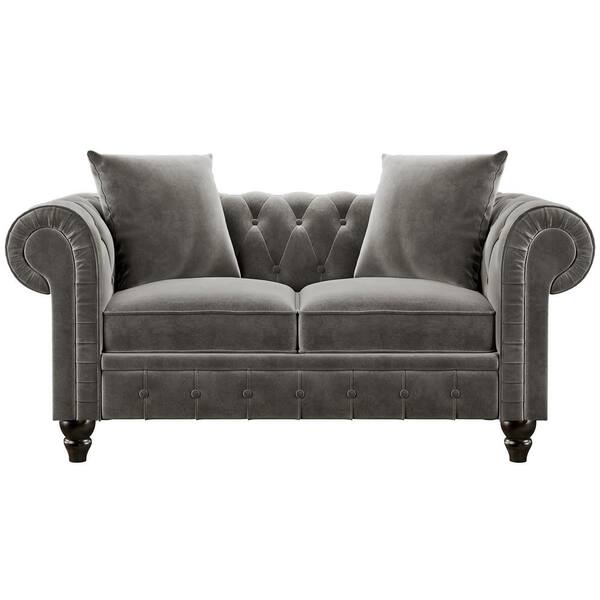 wetiny 30 in. Gray Velvet 2-Seater Loveseat 868WF282950AAE - The Home Depot