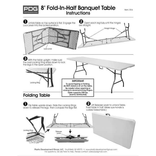 Plastic Development Group PDG-816 8 ft. White Plastic Fold-In-Half Folding Table - 3