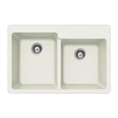 Quartztone Drop-In Composite Granite 33 in. 2-Hole Double Bowl Kitchen Sink in Cloud