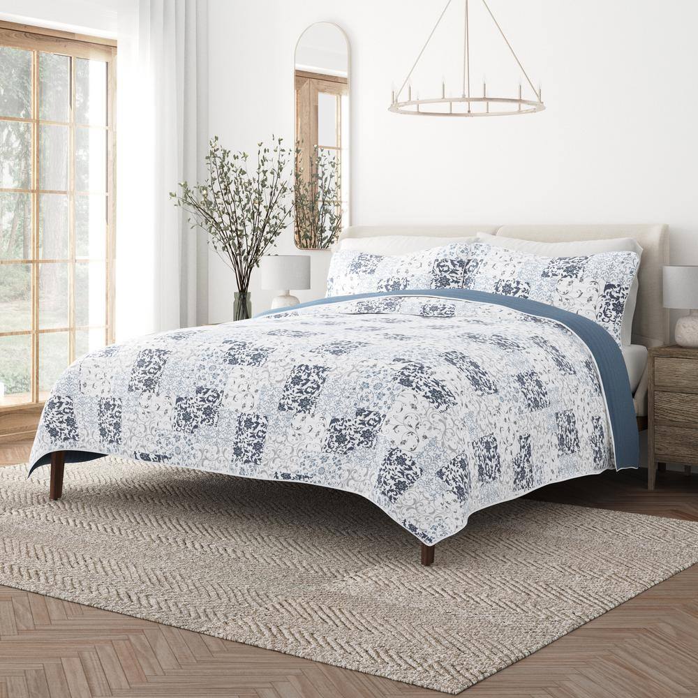Dusk Blue Full Reversible Microfiber Quilt Set