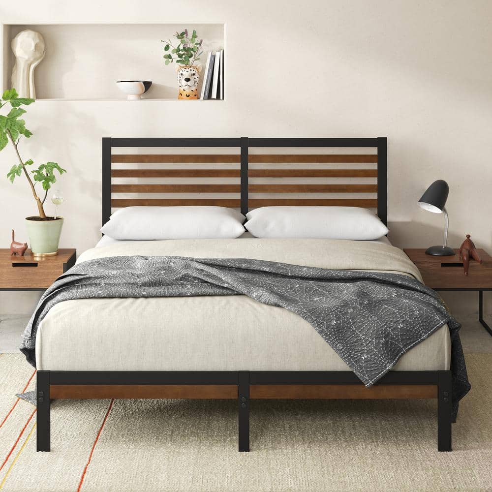 Kai Queen Bamboo and Metal Platform Bed Frame with Headboard