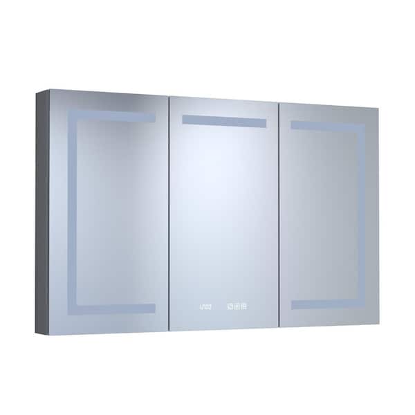 48 in. W x 30 in. H Rectangular Aluminum Medicine Cabinet with Mirror and Light, Dimmable, Anti-Fog, USB and Outlet