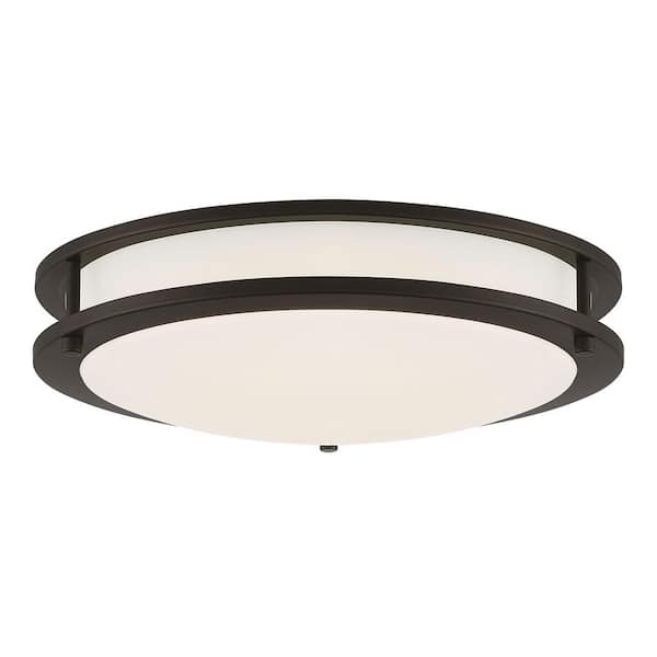 Hampton Bay Flaxmere 14 in. Bronze Dimmable Integrated LED Flush