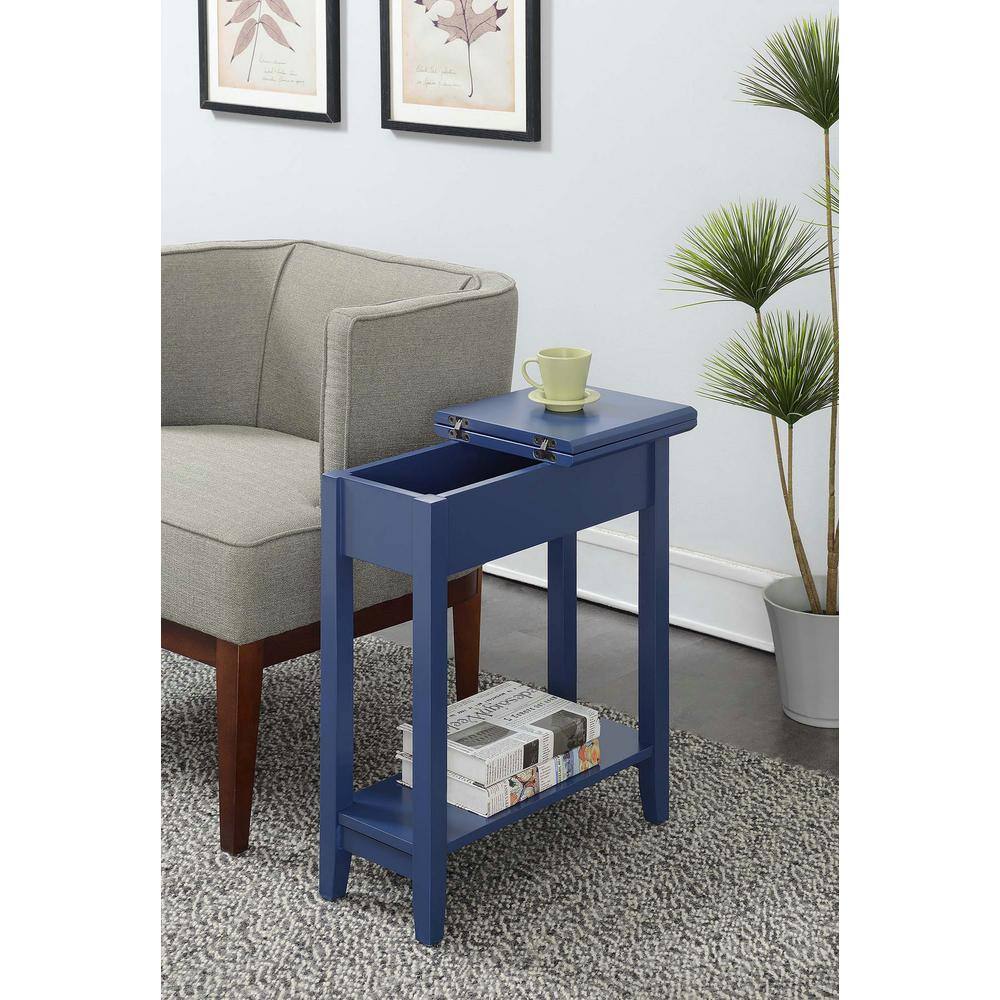 Cobalt Blue Classic Rectangular Flip Top End Table with Storage