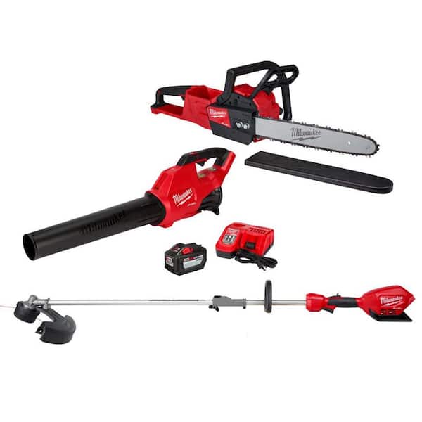 Milwaukee M18 FUEL 16 in. 18V Lithium-Ion Brushless Battery Chainsaw Kit with M18 FUEL Blower and String Trimmer with QUIK-LOK