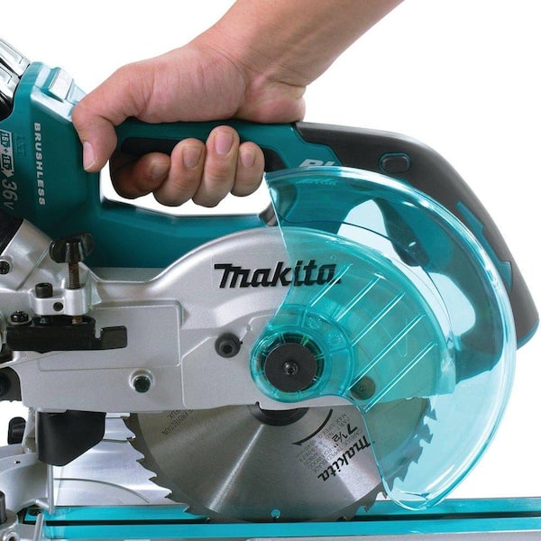 Makita XSL02Z 18V X2 LXT Lithium-Ion (36V) Brushless Cordless 7-1 2" Dual Slide Compound Miter Saw, Tool Only with WST06 Compact Folding Miter Saw Sta - 2