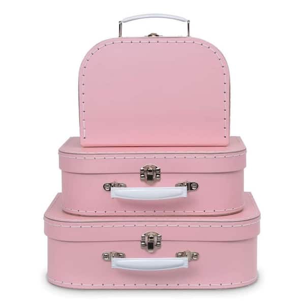 3 Decorative Storage Boxes Paperboard Vintage Suitcase Prop Cardboard Suitcase for Antique Travel Decorations, Pink