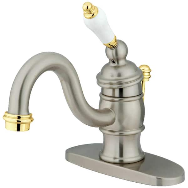 Kingston Brass Victorian Single Hole Single-Handle Bathroom Faucet in Brushed Nickel and Polished Brass