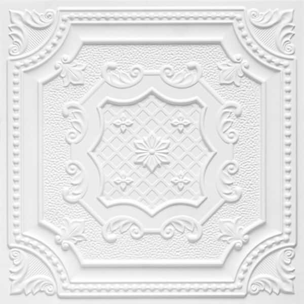 My Beautiful Damaris White Matte 2 ft. x 2 ft. PVC Faux Tin Glue-up or Lay-in Ceiling Tile (200 sq. ft./case)