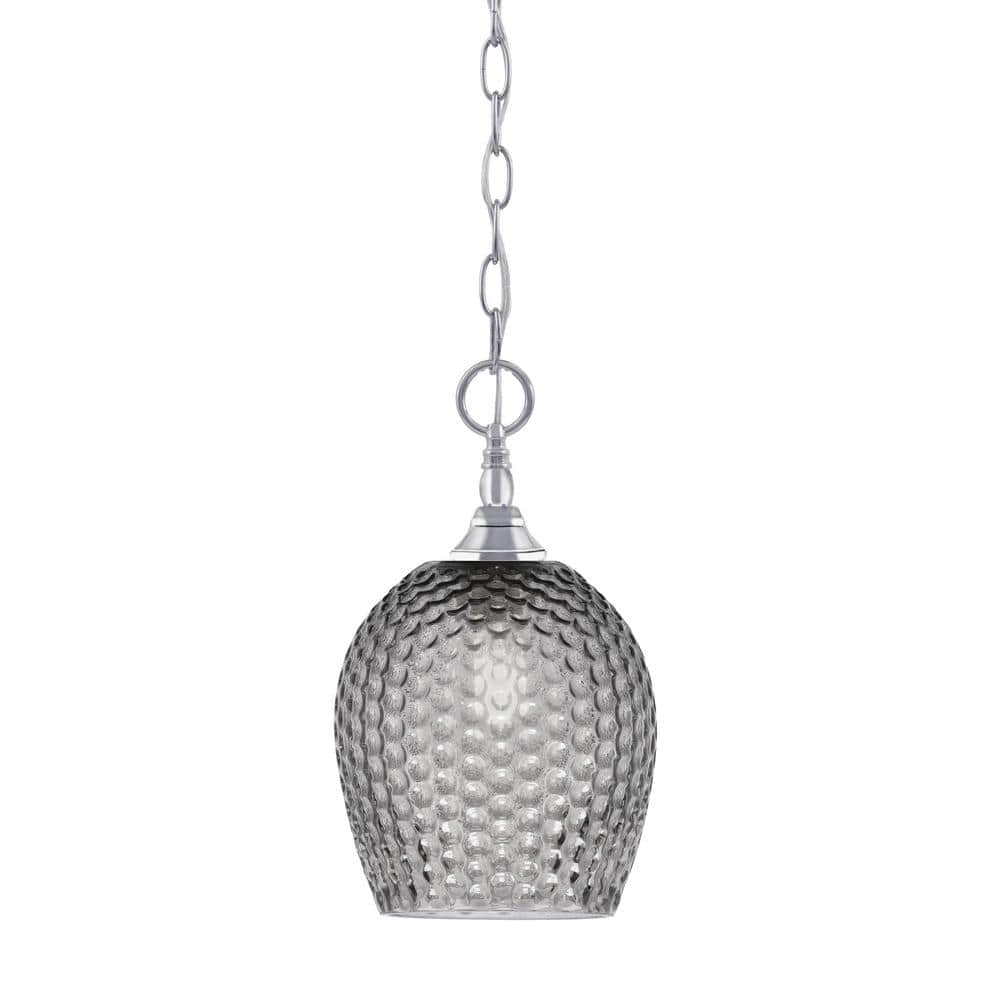 Elva 100-Watt 1-Light Chrome Shaded Pendant Light with 7.5 in. Smoke Glass 