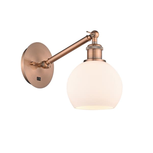 Innovations Athens 1-Light Antique Copper, Matte White Wall Sconce with White Glass Shade