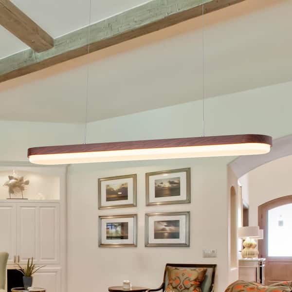 38.58 in. Brown Integrated LED Linear Pendant Light Selectable CCT Dimmable