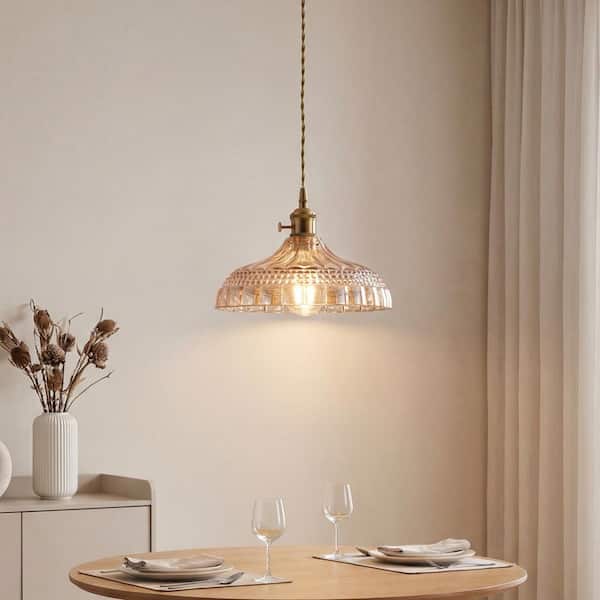 aiwen 9.84 in. 1-Light Vintage Kitchen Island Amber Pendant Light