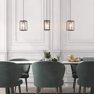Modern Cage Dining Room Pendant Light 1-Light Contemporary Black and Brass Lantern Pendant Light for Kitchen Island
