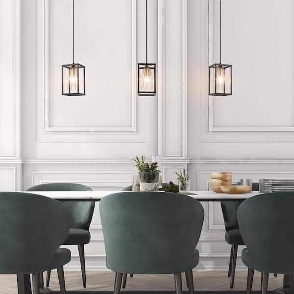 Modern Cage Dining Room Pendant Light 1-Light Contemporary Black and Brass Lantern Pendant Light for Kitchen Island